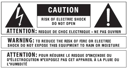 Observe safety warnings regarding electric shock and moisture exposure.