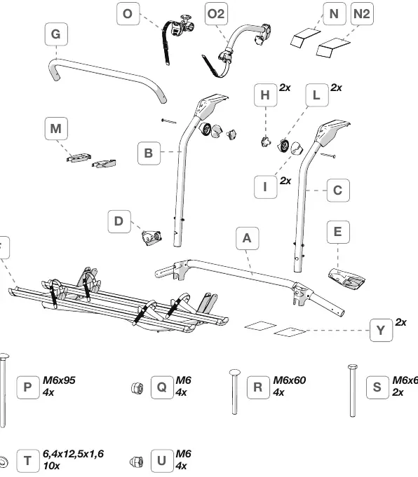 Exploded view of parts and required tools