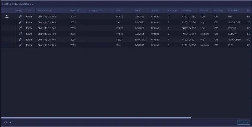 Linking Orders and Exams window