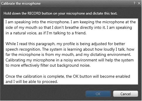 Calibrate the microphone window