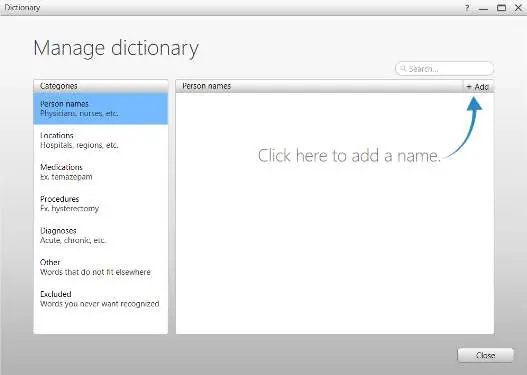 Manage dictionary interface