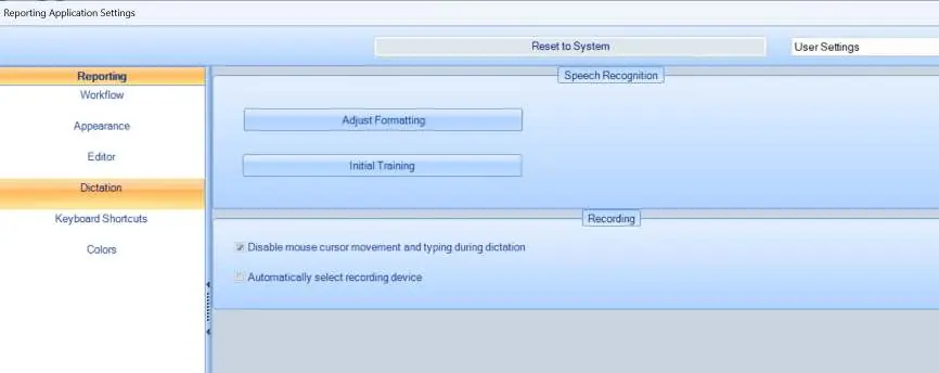 Reporting Application Settings
