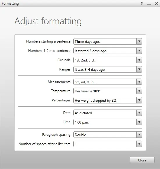 Adjust formatting window