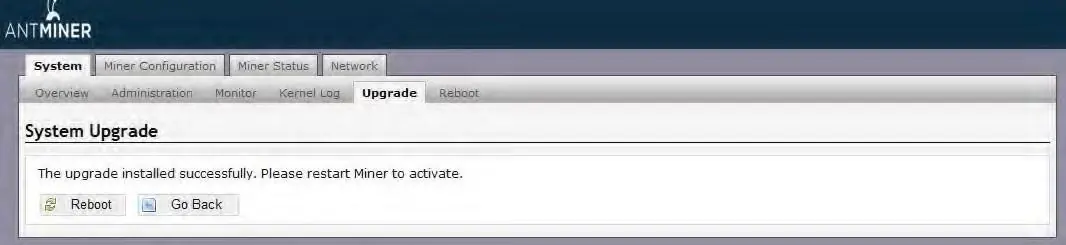 System Upgrade success message