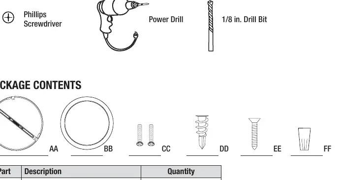 Package contents and hardware list
