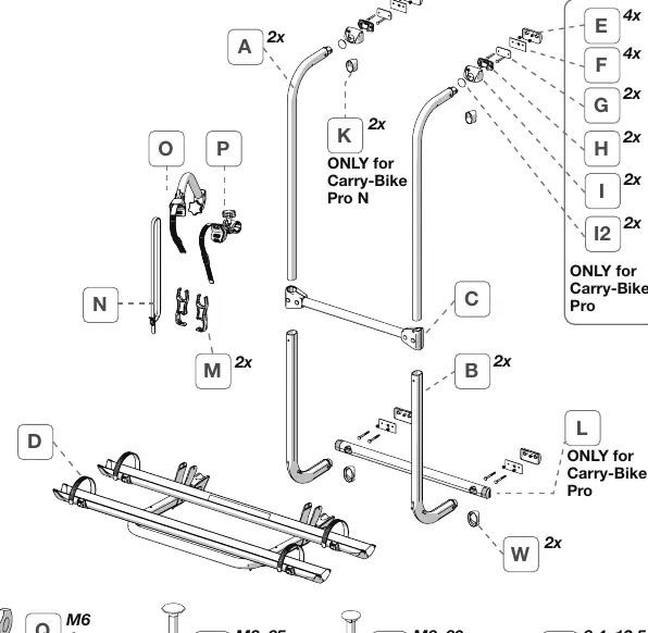 Exploded view of the Carry-Bike Pro and Pro N components