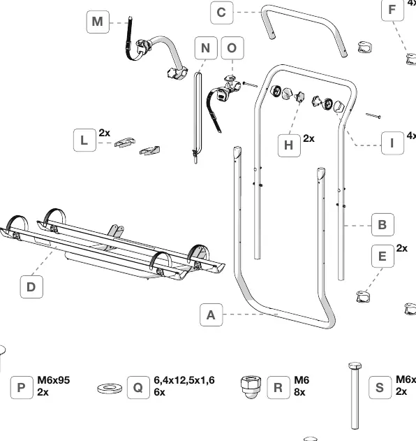 Exploded view of the Carry-Bike frame components and hardware.