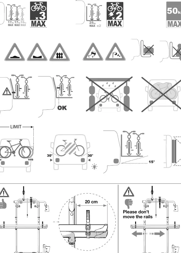 Visual summary of load limits and safety warnings.