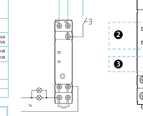 Wiring diagram for the 12.C1 time switch, showing L, N, and B1 push-button connections.