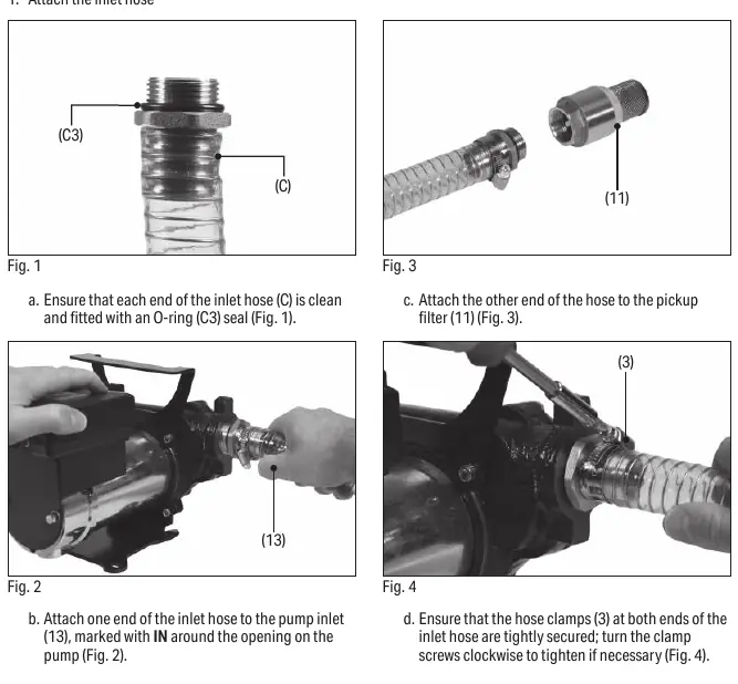 Inlet hose assembly steps