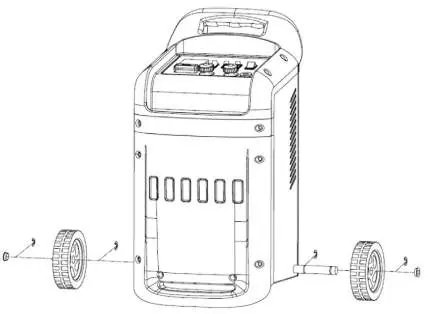 Assembly of wheels and axle
