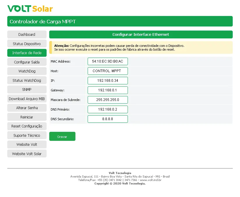 Configure the Ethernet network interface settings.