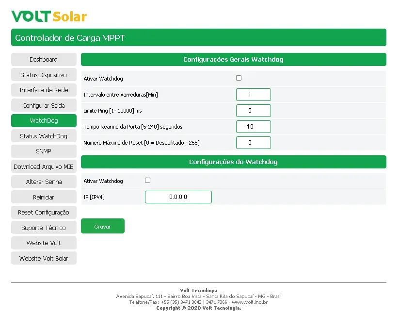 Configure the Watchdog monitoring parameters.