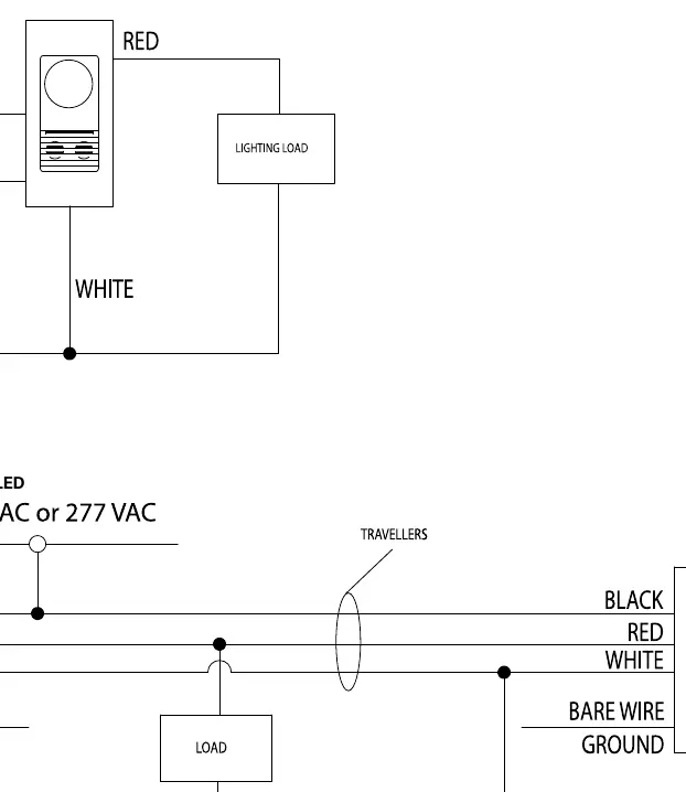 Wiring diagrams for single-pole and 3-way configurations.