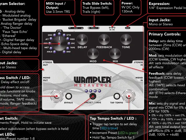 Wampler Metaverse pedal interface and control layout
