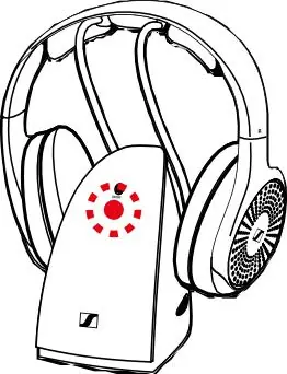 Place the headphones on the transmitter to charge.