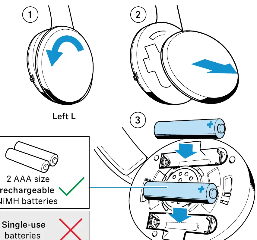 Inserting or replacing rechargeable batteries.