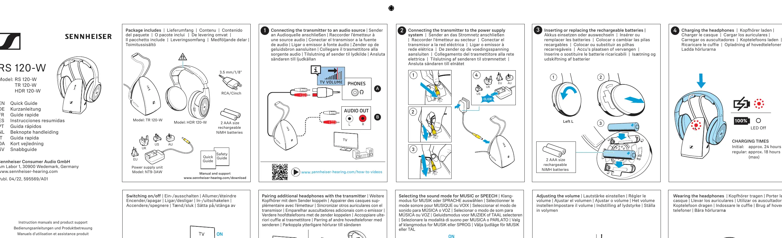 Steps for inserting or replacing the rechargeable AAA NiMH batteries in the left headphone earcup.