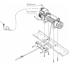 Winch assembly diagram showing mounting channel and bolt pattern.