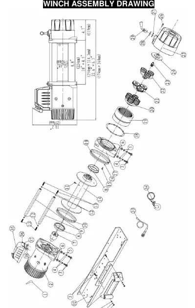 Winch assembly exploded view.