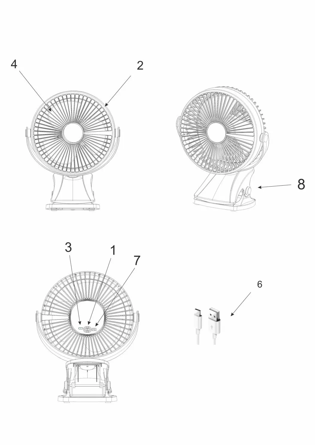 Diagram of the Adler AD 7342 desk fan components.