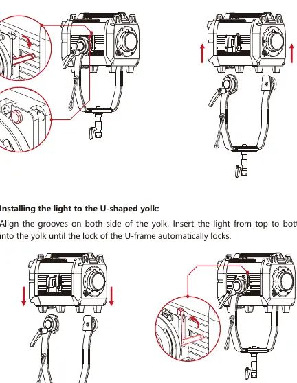 Disassembling and installing the light on the U-shaped yoke.
