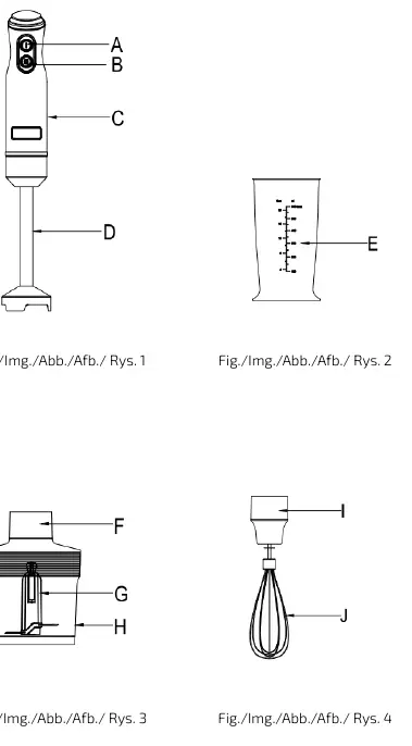 Diagram of the hand blender and accessories