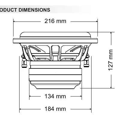 Product dimensions for the T 1200SW subwoofer