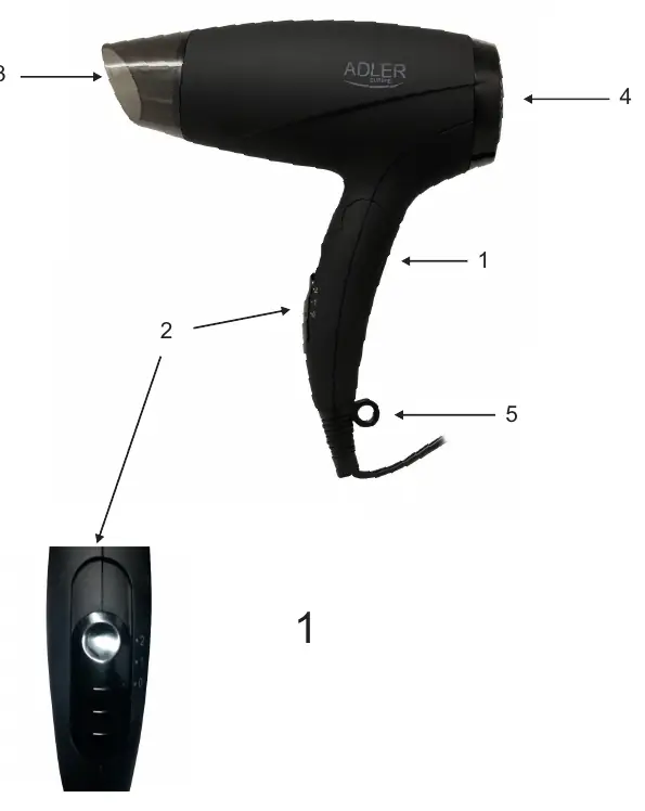 Adler AD 2266 Hair Dryer components diagram