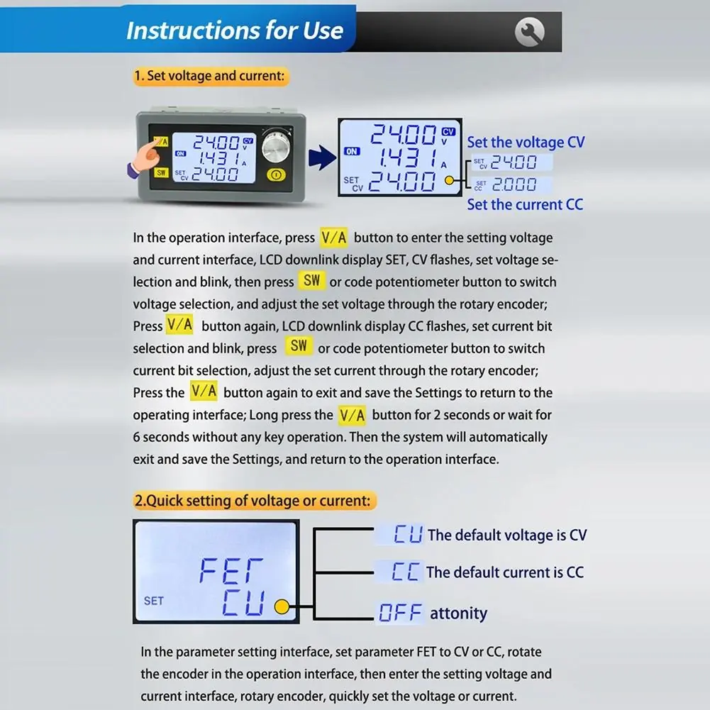 Setting voltage and current