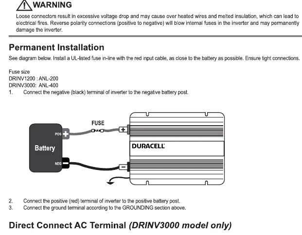 Permanent installation wiring diagram with in-line fuse