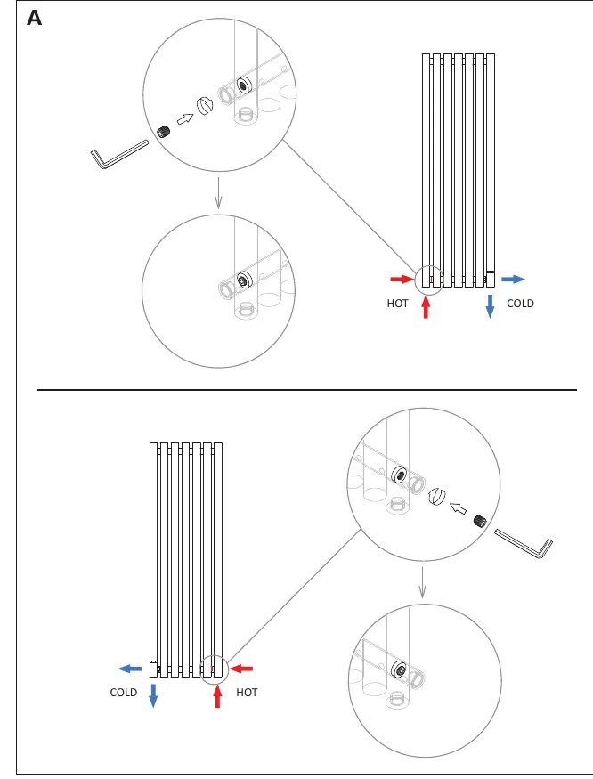 Portrait installation diagram showing flow diverter plug placement.