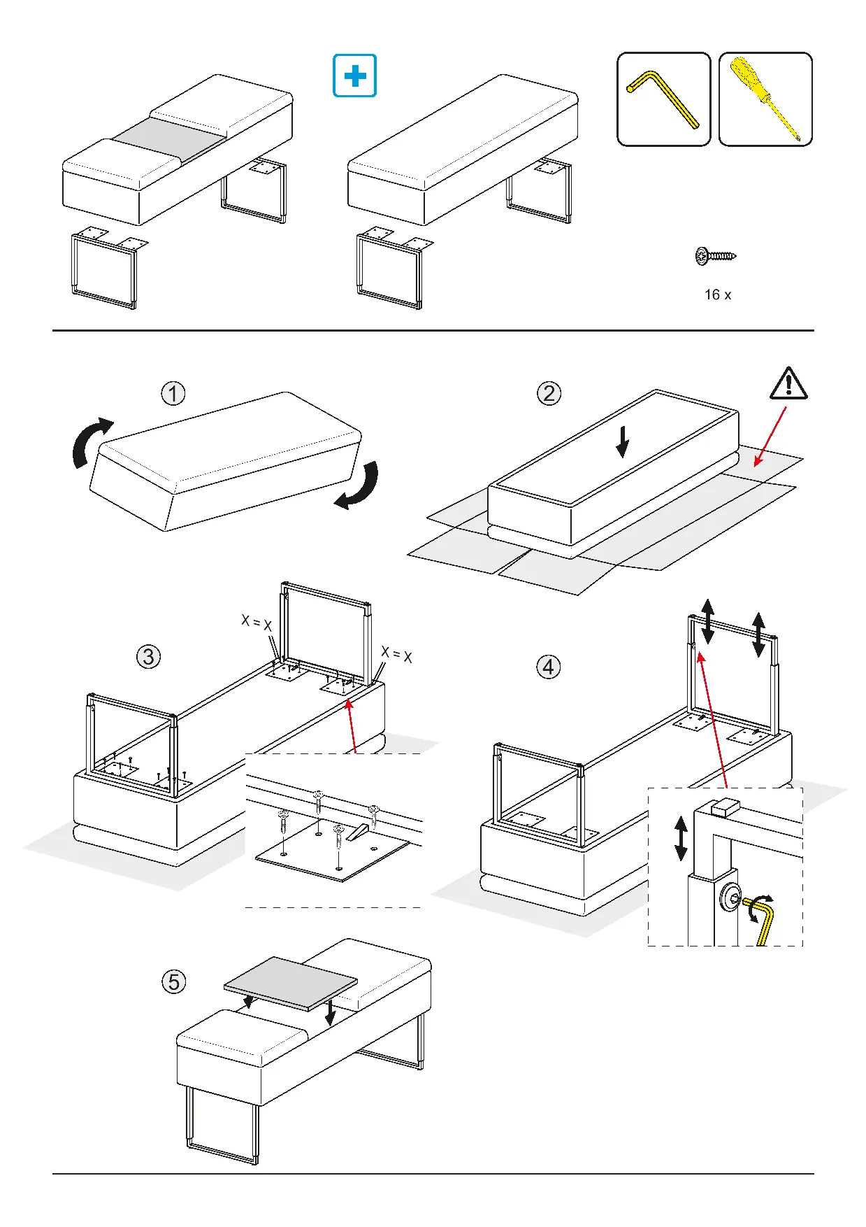 Step-by-step assembly sequence for the waiting room chair