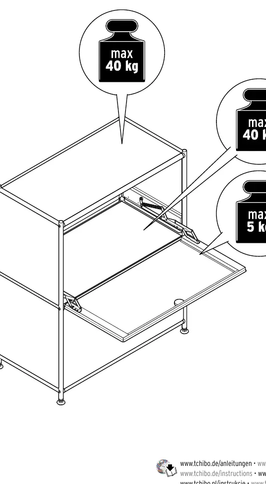 Load capacity limits for the sideboard.
