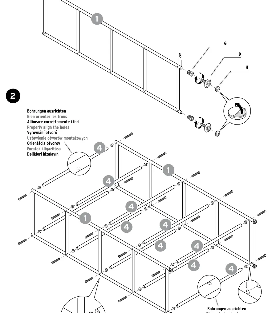 Frame assembly steps 1 and 2.