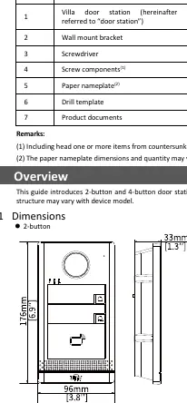 Dimensions of the 2-button door station