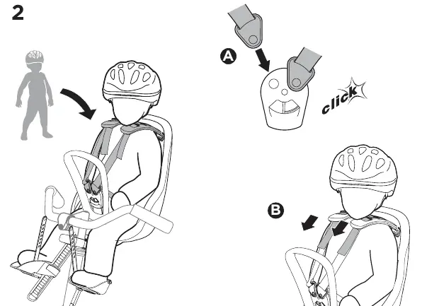 Securing the child in the harness.