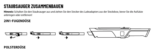 Assembly steps for attachments
