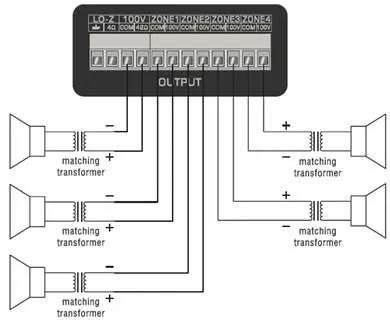 100V constant voltage speaker connection diagram