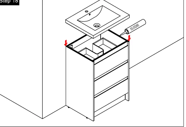 Step 18: Mounting the sink to the cabinet.