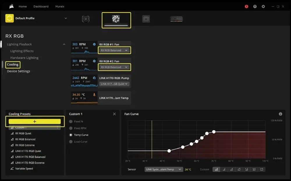 Cooling performance settings