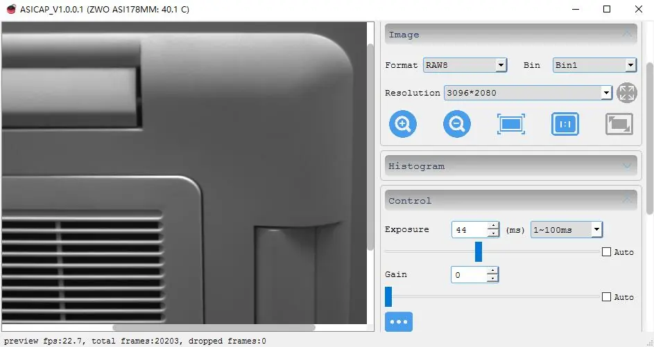 ASICAP software interface