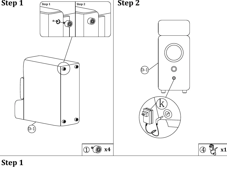 Step-by-step assembly of legs and power cord