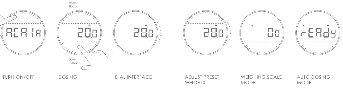 Acaia Orion Mini interface and button controls