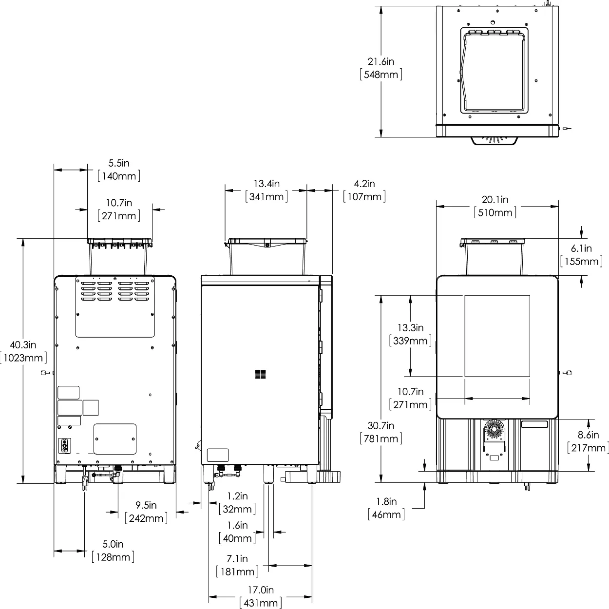 Dimensional drawing of the unit
