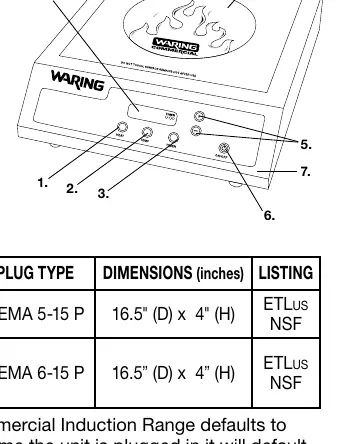 Parts diagram of the Waring Commercial Induction Range