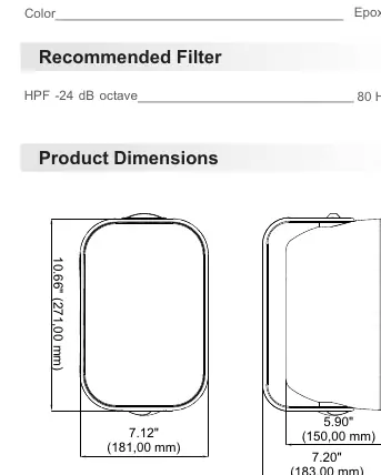 Product dimensions