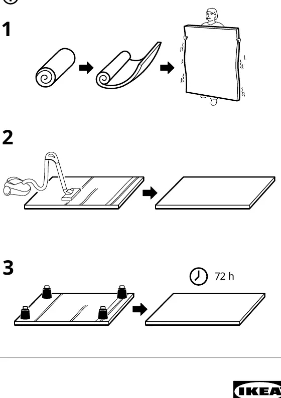 Steps for unrolling, cleaning, and flattening the rug.