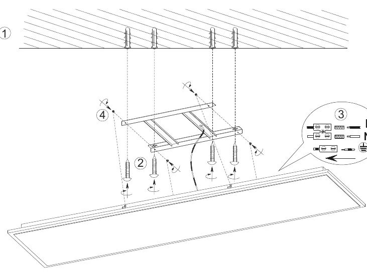 Installation and wiring diagram for the TRIO Phoenix LED ceiling lamp.