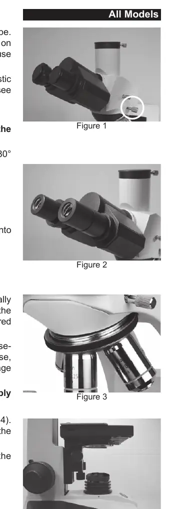 Assembly steps for head, eyepieces, objectives, and condenser